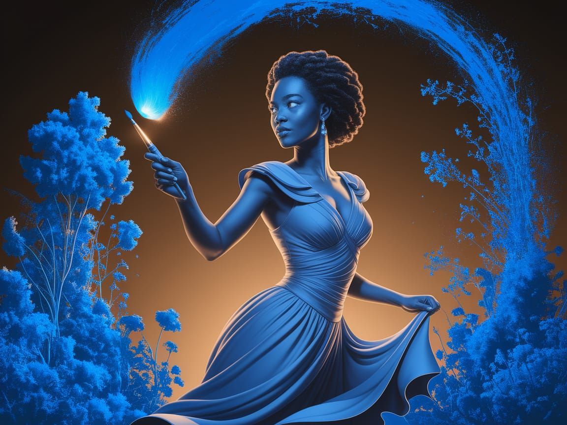 Monochromatic Blue Portrait: A Woman's World Painted Blue