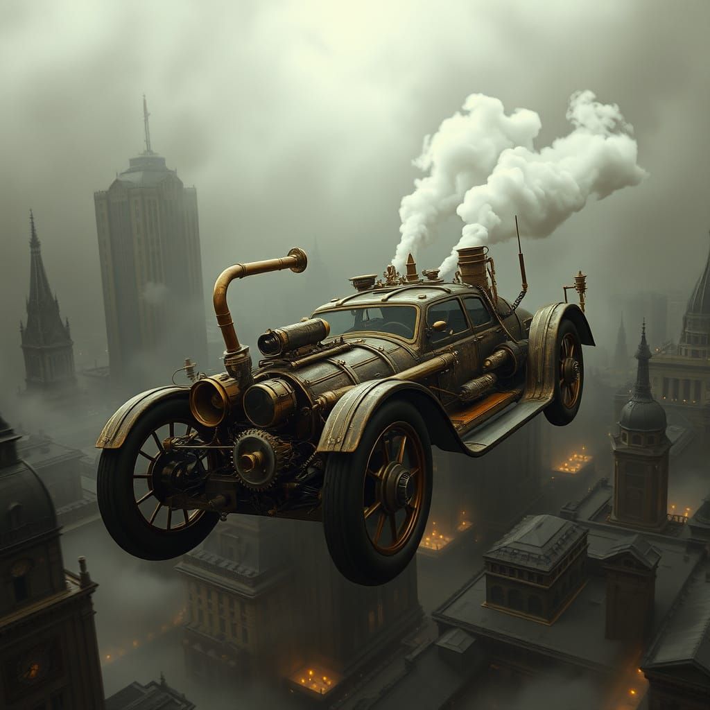 Steampunk Car Races Through Smog-Choked Victorian Sky