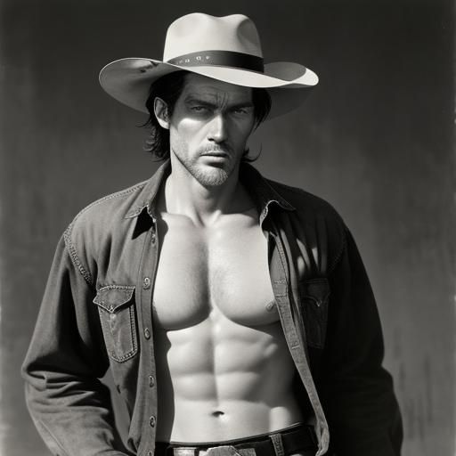 Gritty Cowboy Portrait in Black and White