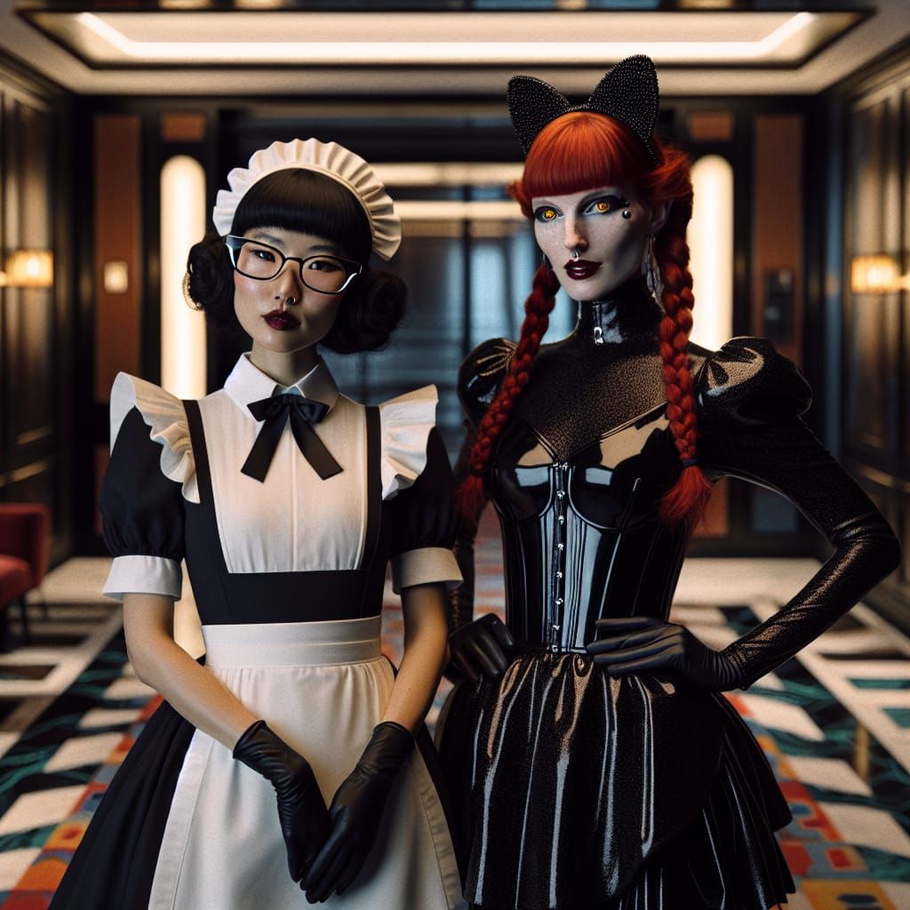 Two Maids in an Uncanny Hotel Corridor