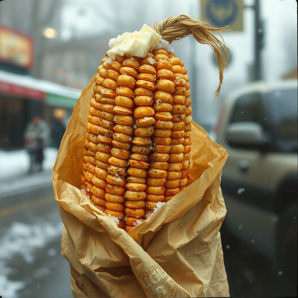 Delicious Corncob Street Food in Airbrush Art Style