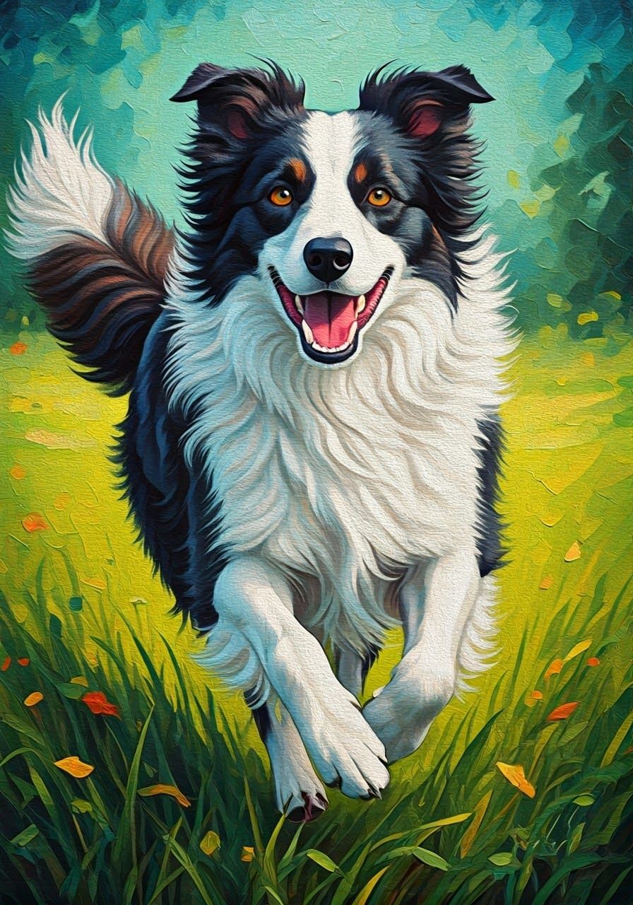 Border Collie Joy in Impasto Meadow
