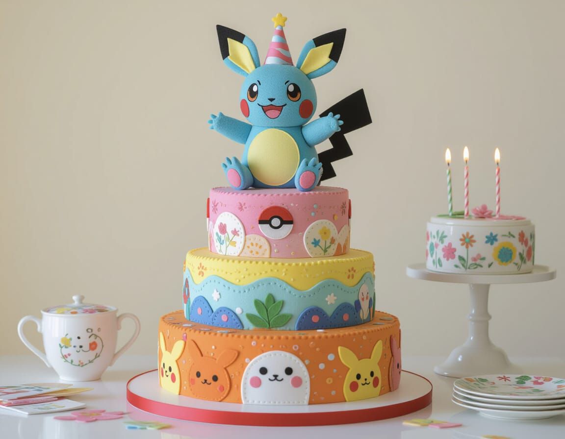 Whimsical Pokémon Felt Cake Inspired by Miyazaki and Potter