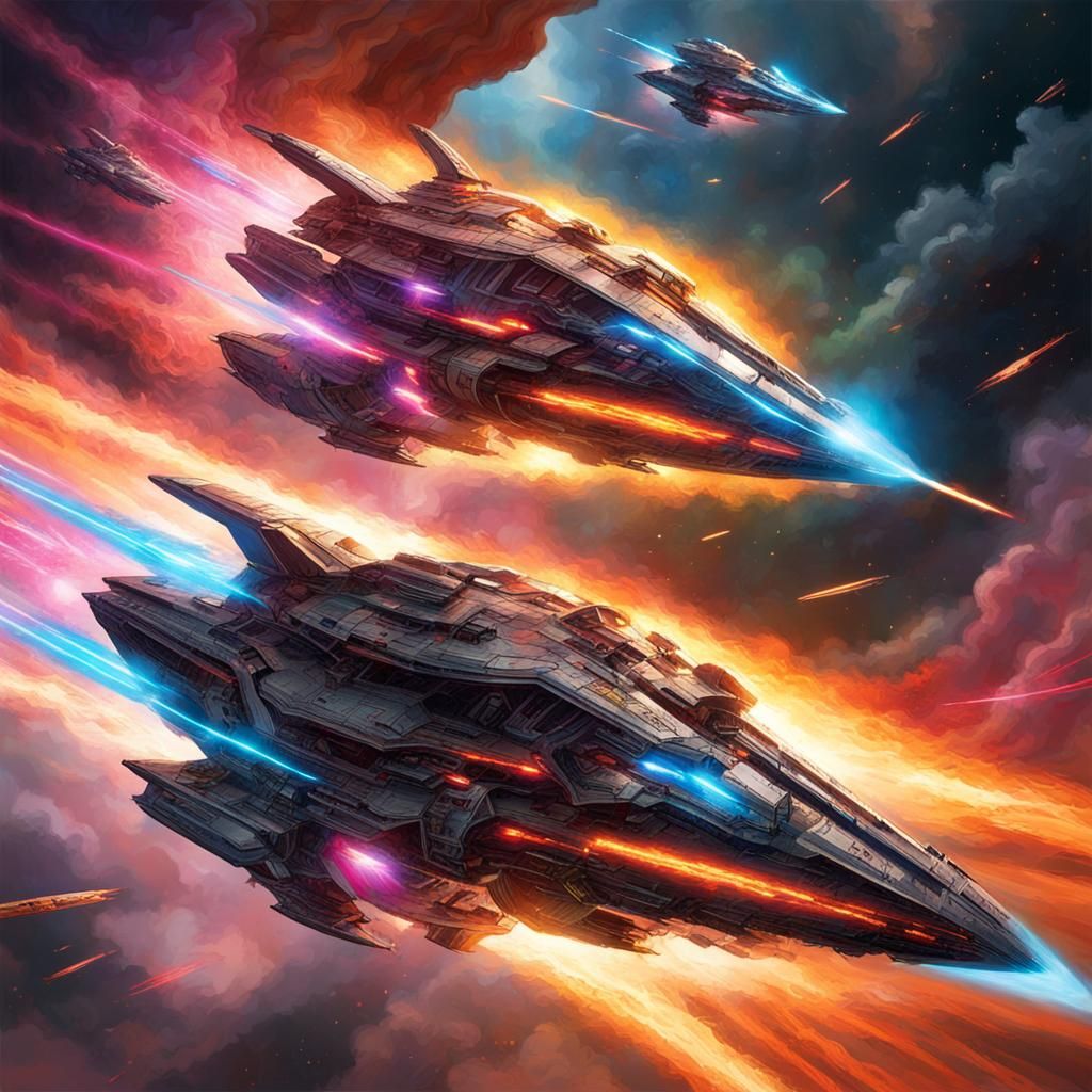Starships Duel: A Dance of Destruction in Space