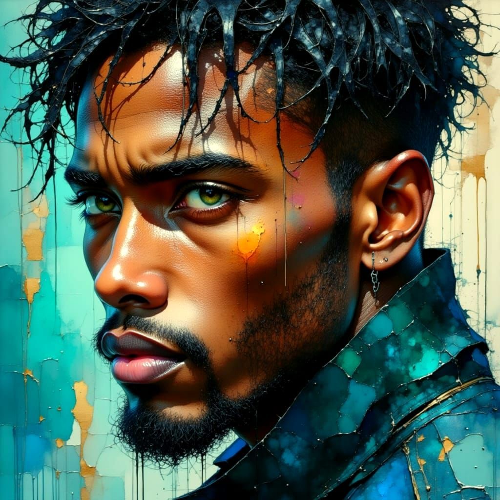 Handsome Man with Vivid Eyes as Oil Painting