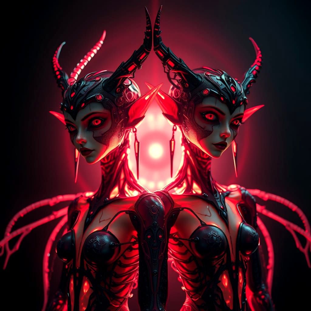 Biomechanical Japanese Elves in Dark Futuristic Style