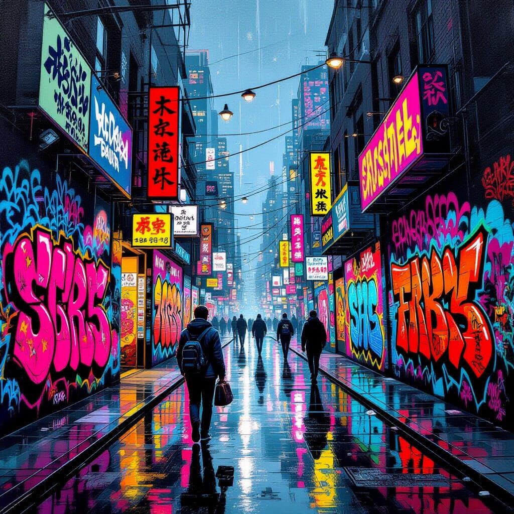 Colorful Graffiti Art Street Scene in Digital Style