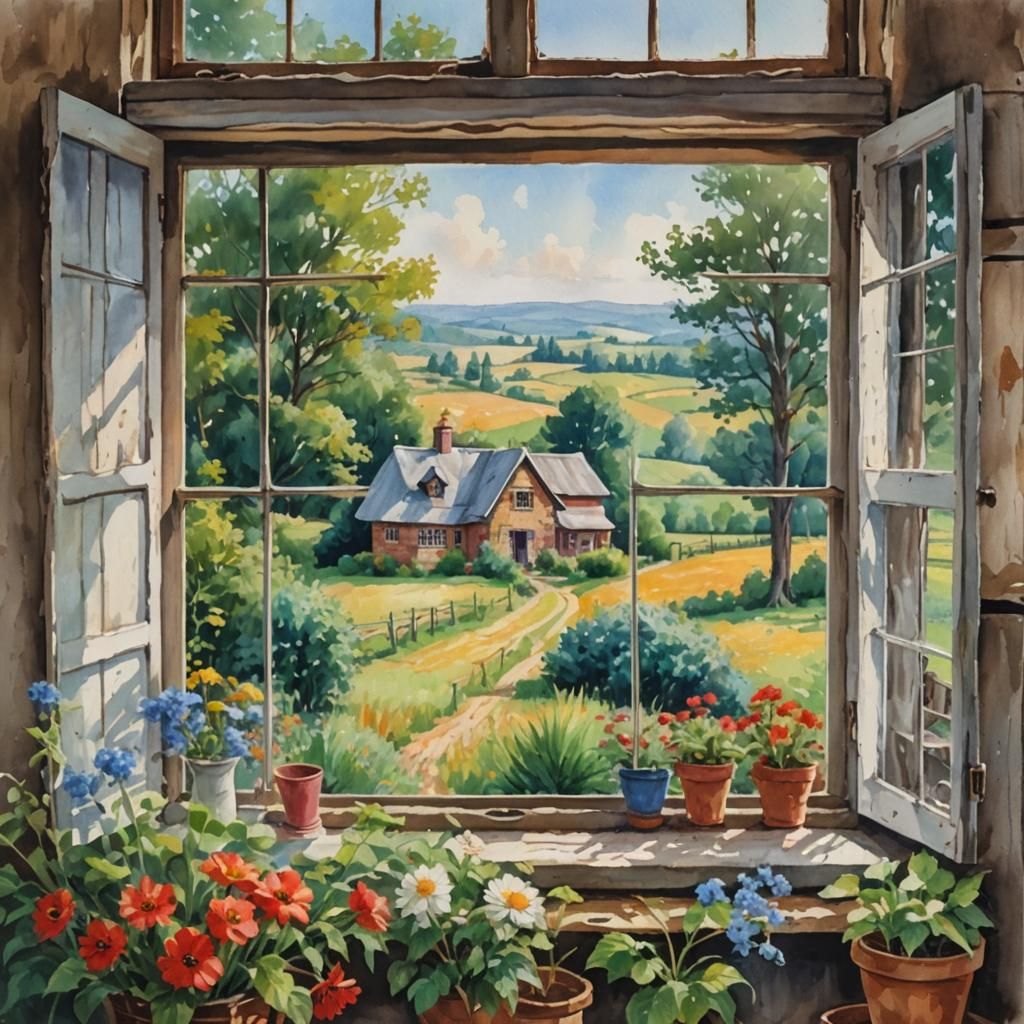 Rural Cottage View in Gouache Impressionist Style