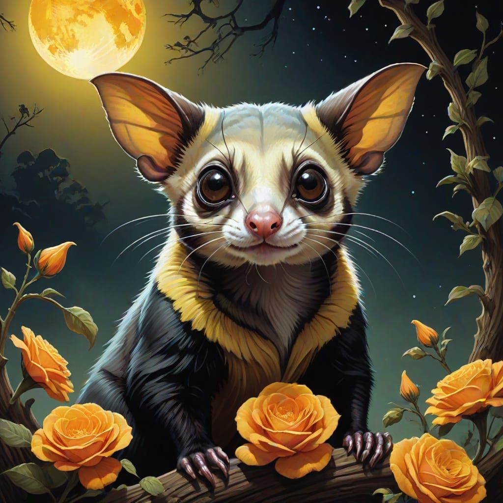 Fantastic Planet with Sugar Gliders in Dark Fantasy Style