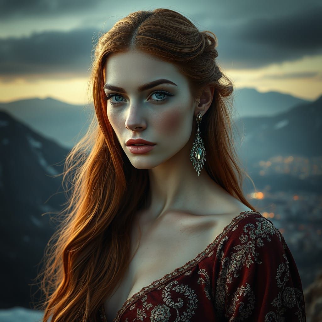 Gritty Vampire Supermodel in Hyperrealistic European Landsca...