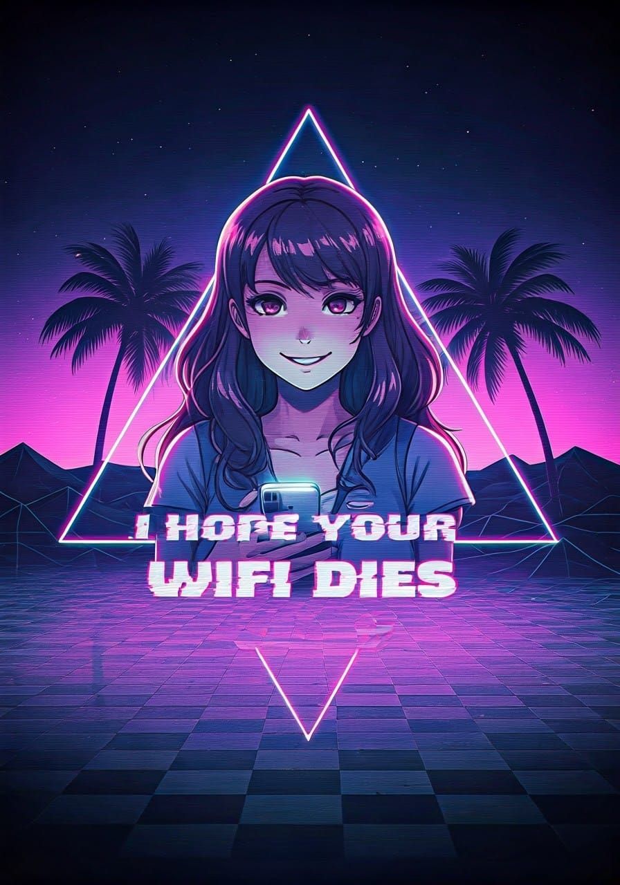 Vaporwave Anime Girl with Glitch Text Digital Art