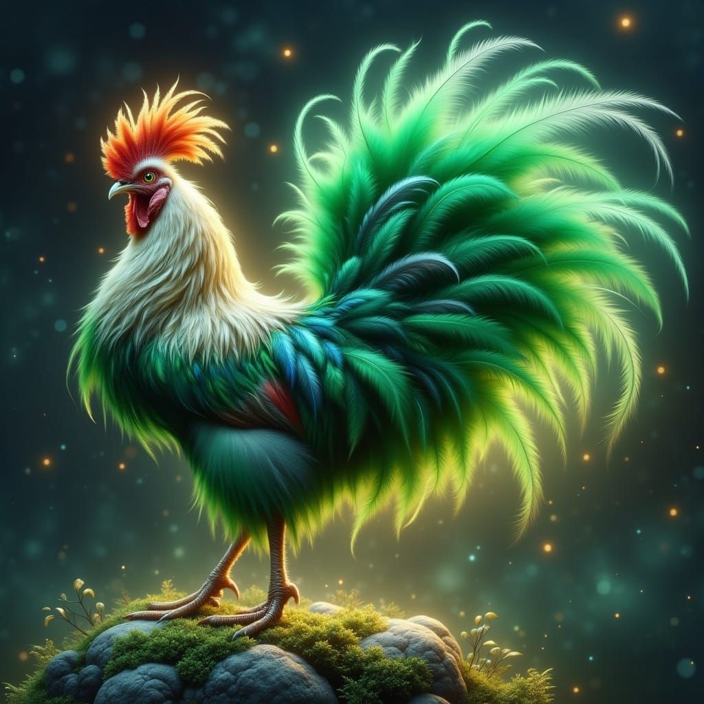 Shocked Rooster Erupts a Nebula, Dreamlike Digital Art
