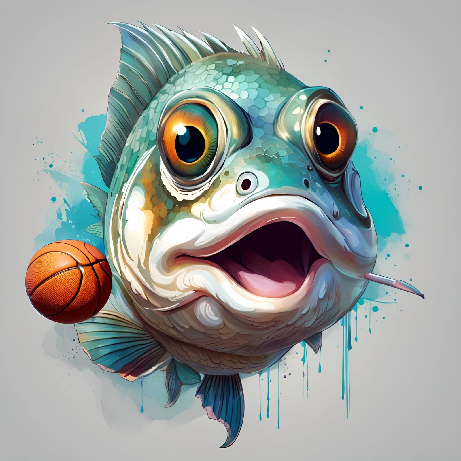 Adorable Bass Fish Plays Basketball, Digital Art