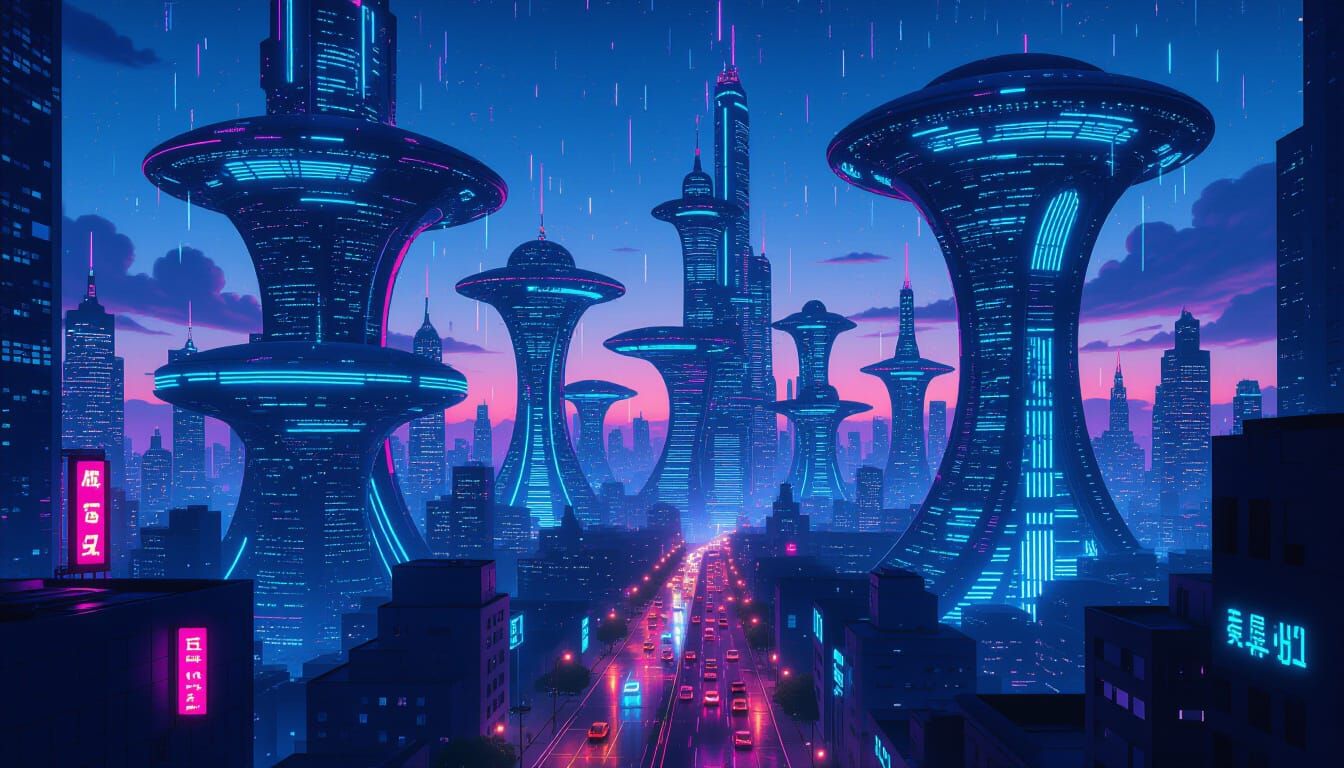 Neon Bio-Metropolis at Twilight