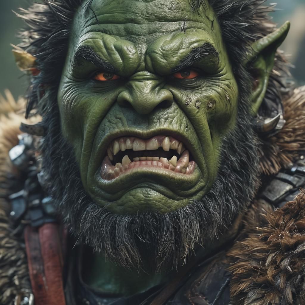 Intimidating Green-Skinned Orc Emperor in Hyperdetail