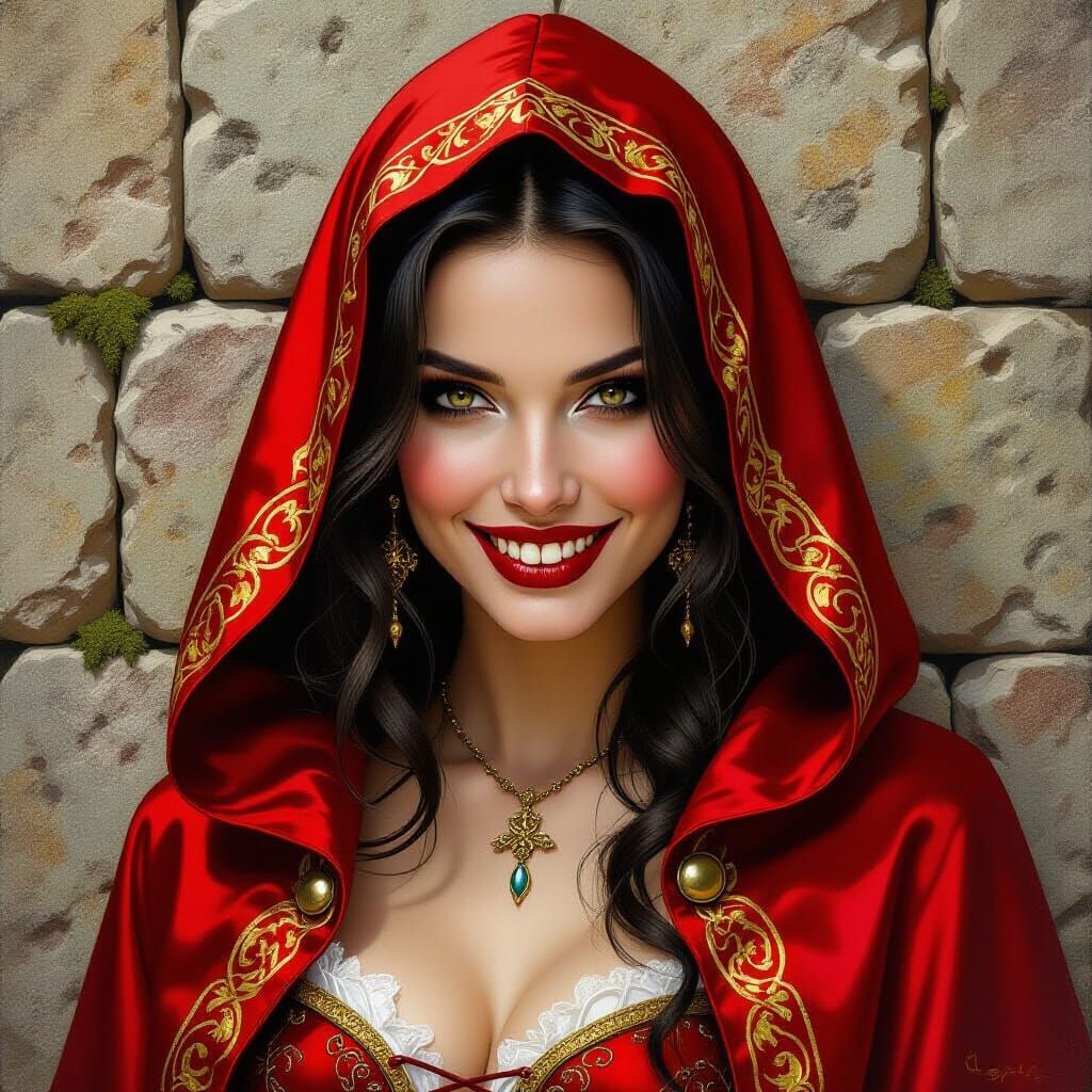 Ethereal Woman with Metal Fangs in Oil Painting Style