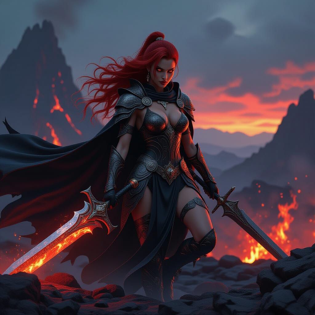 Dragon Rider Soaring Through Volcanic Landscape