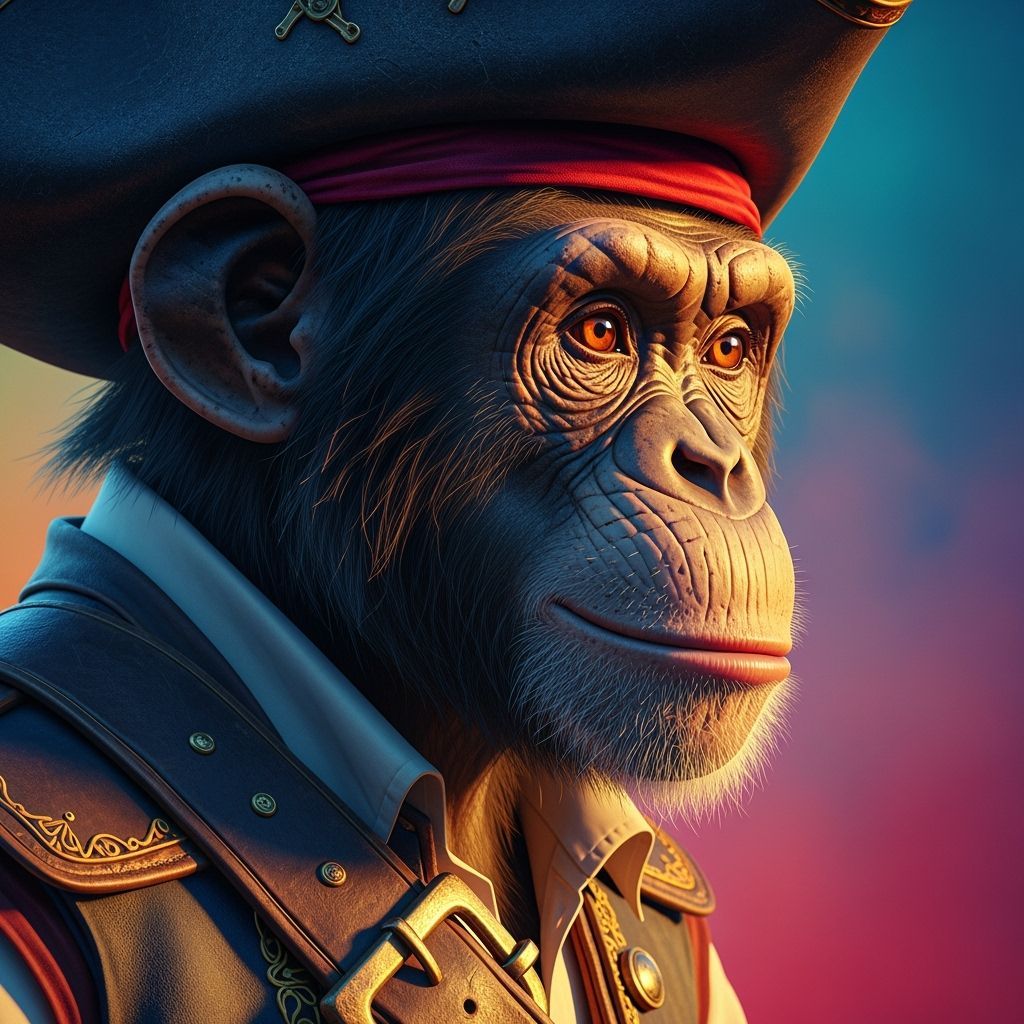 Hyperrealistic Chimpanzee Pirate in Ornate Attire