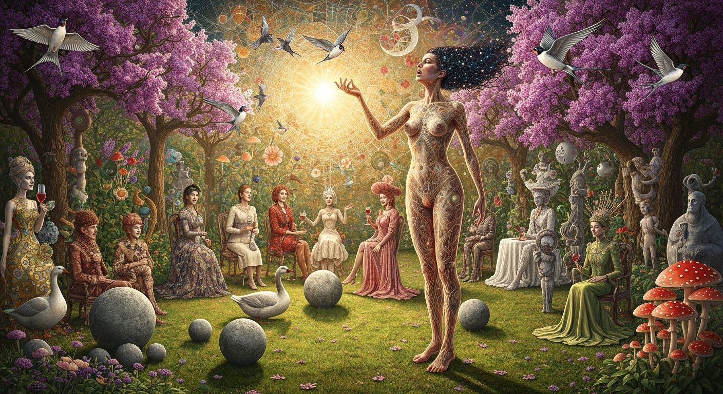Goddess of Life Amidst Cosmic Surrealism