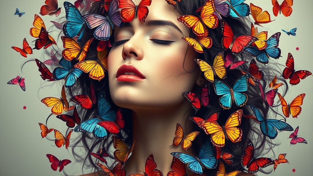 Woman in Harmony with Vibrant Butterflies