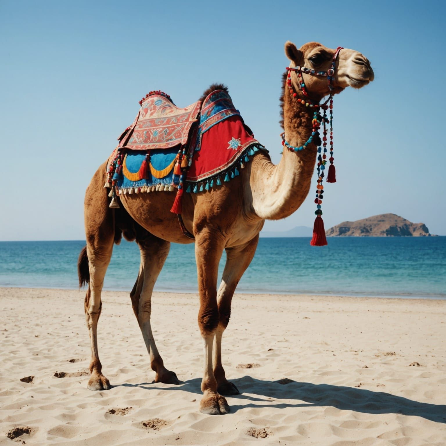 Camel on Beach in Cinematic Film Style