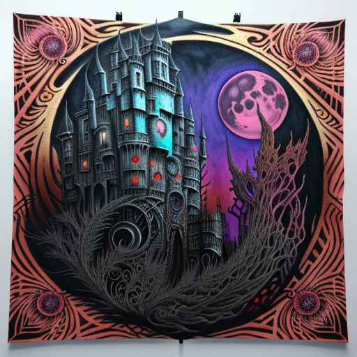 Surreal Fractal Castle in Hellish Turquoise and Magenta