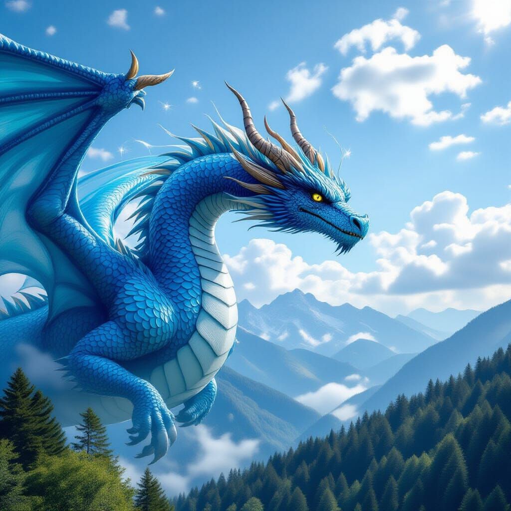 Water Dragon Soaring in Celestial Sky