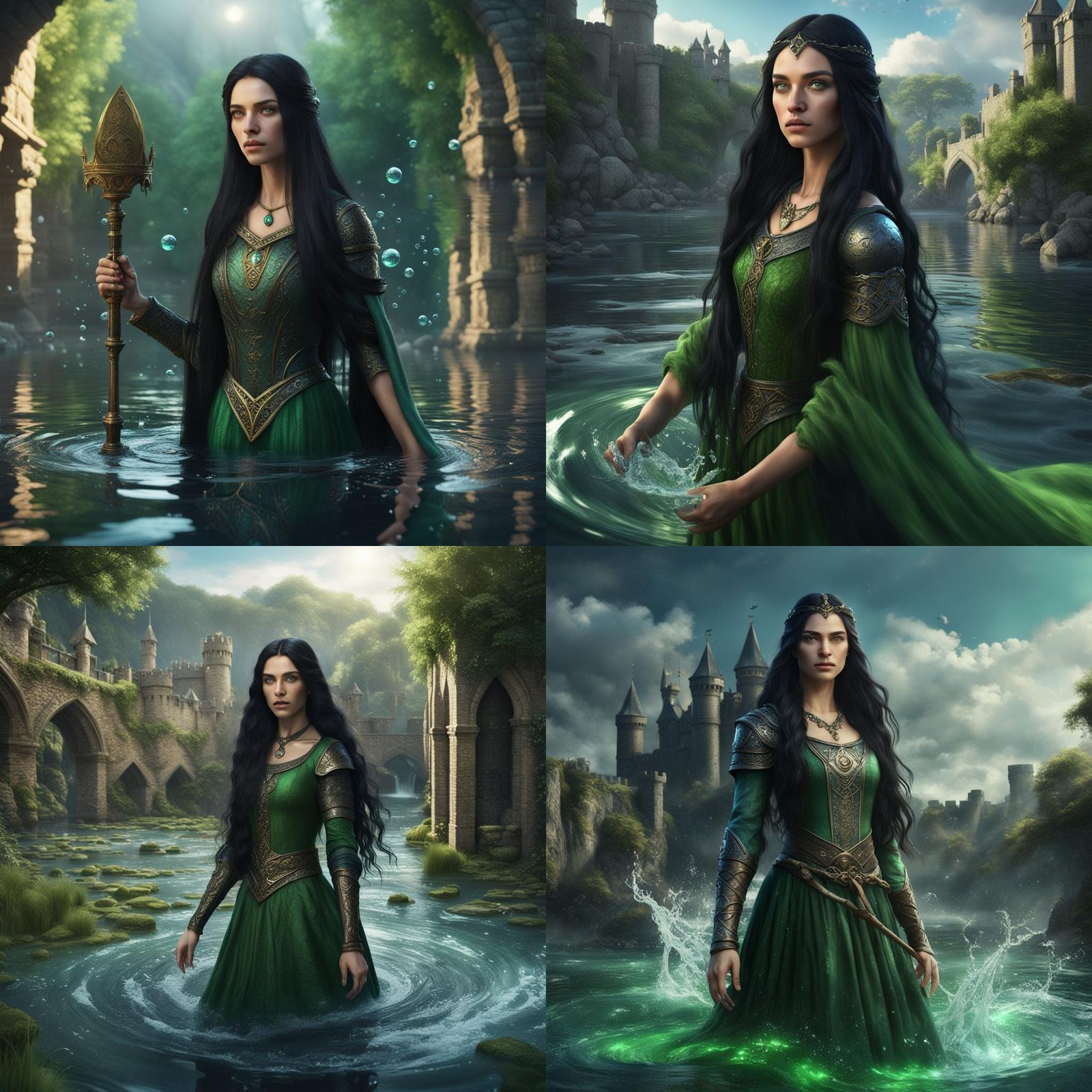Goddess with Water Magic: Medieval Fantasy Art