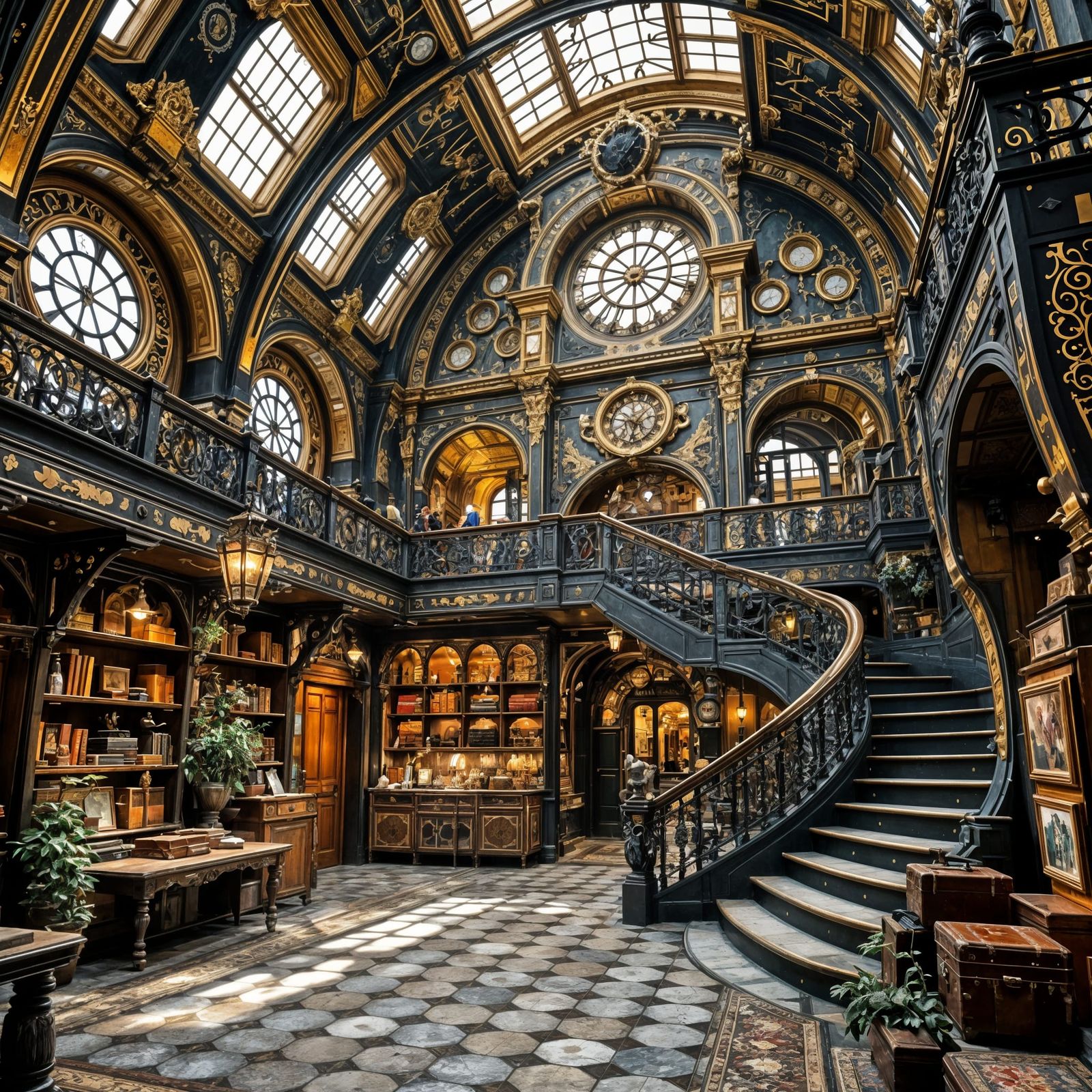 Intricate Victorian Train Station in Gouache Klimt Style