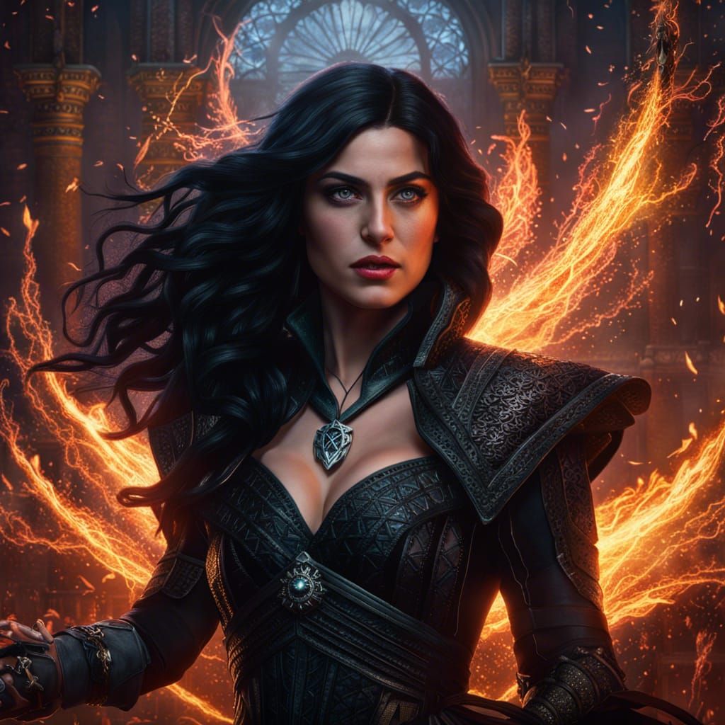 Sorceress Channeling Fire Magic in Fantasy Art