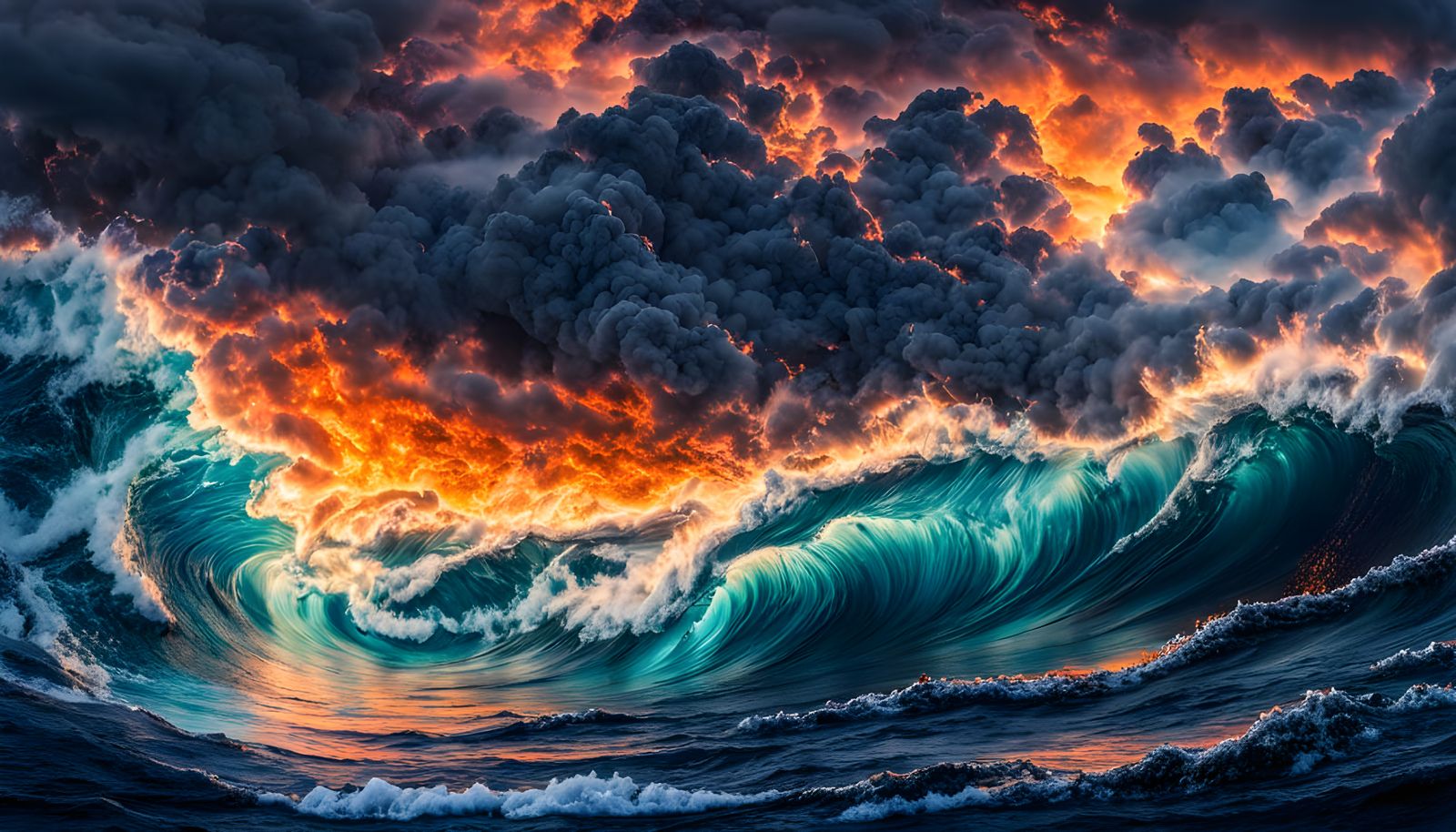 Volcanic Sunset over Turbulent Ocean