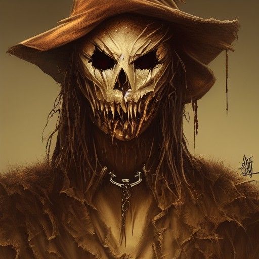 Terrifying Scarecrow with Bloody Sickle: Dark Fantasy Art