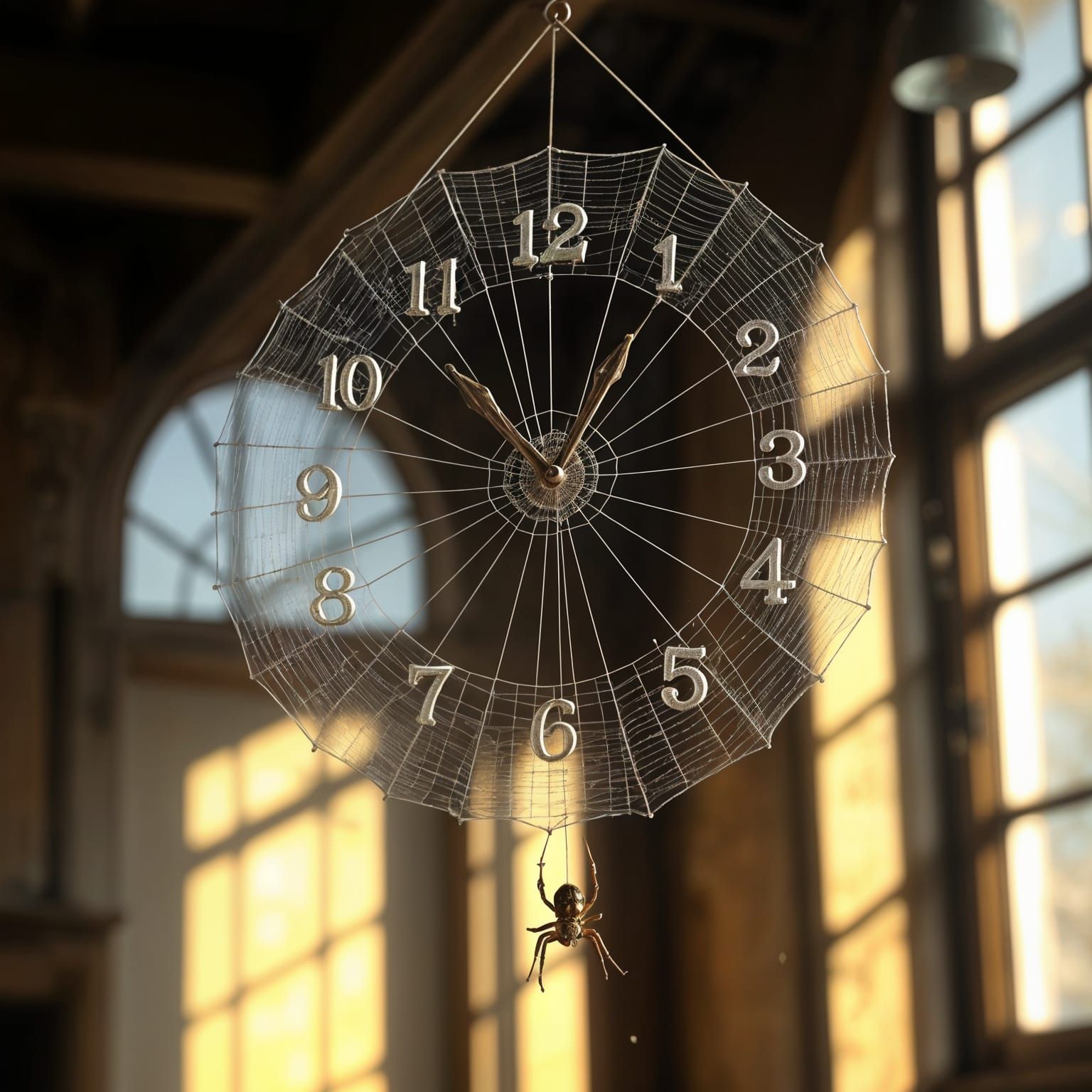 Eerie Spider Silk Clock in Rustic Interior
