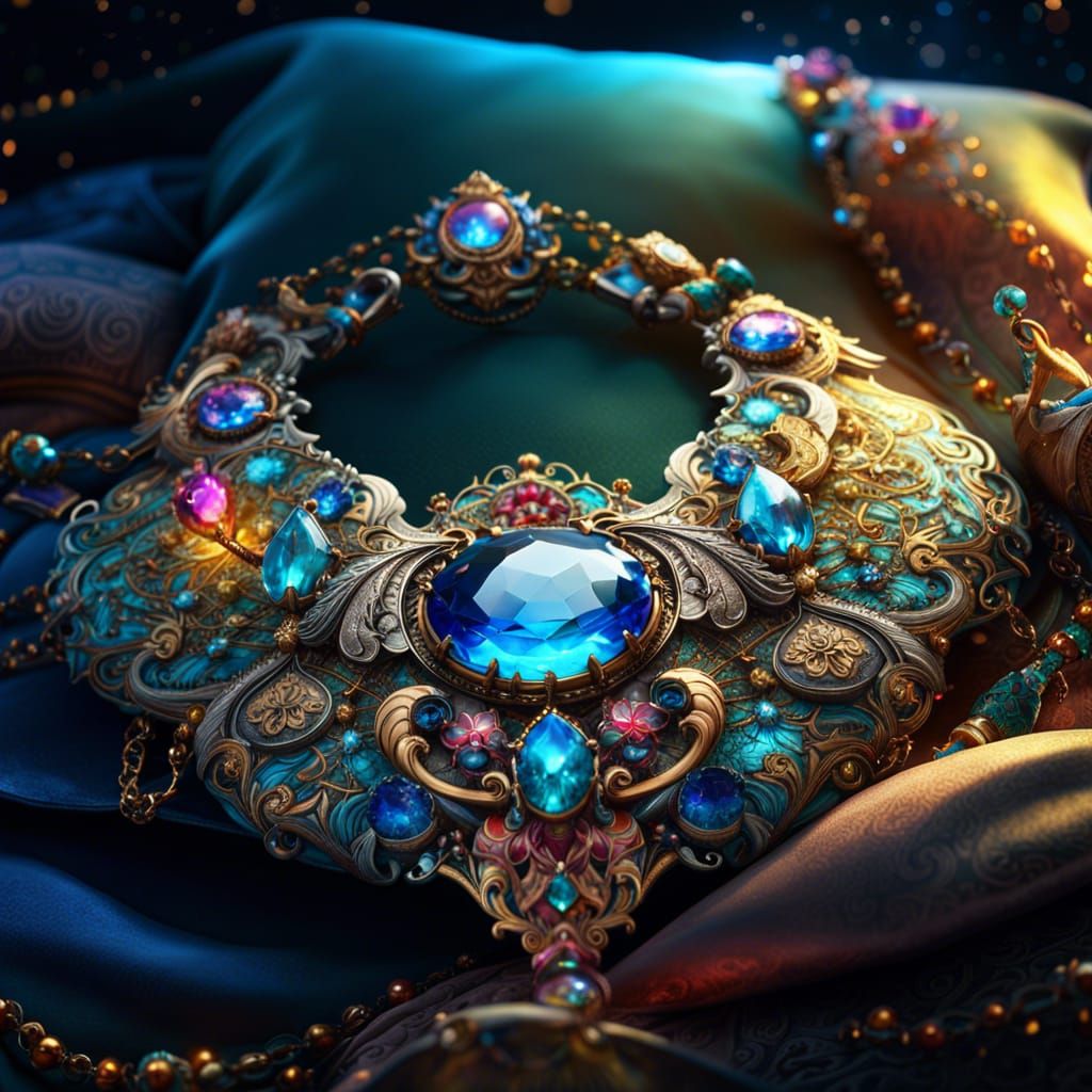 Intricate Necklace on Pillow, Fantasycore Digital Art
