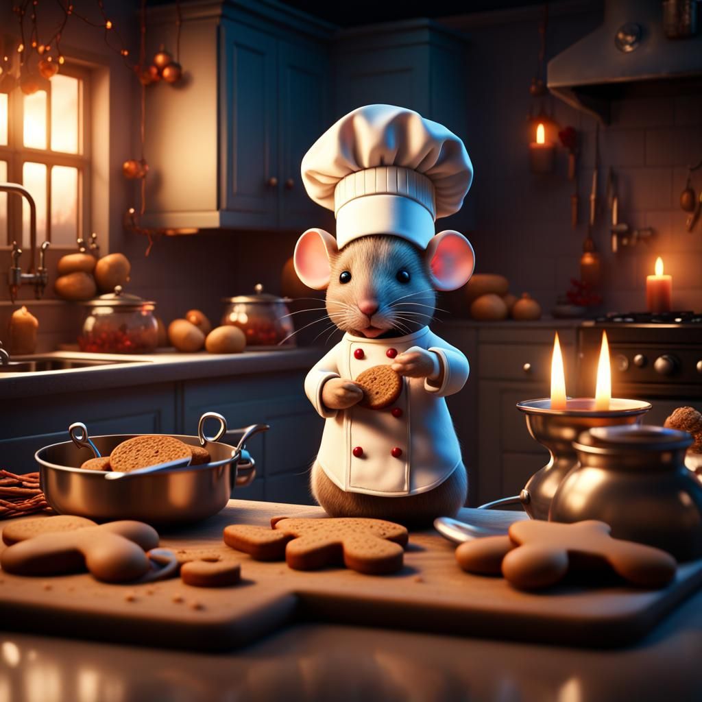 Festive Mouse Chef Bakes Gingerbread Men
