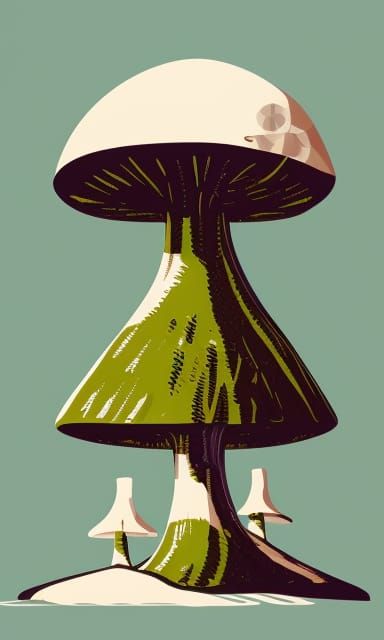 White Bird in Mushroom Forest: Pop Art Print