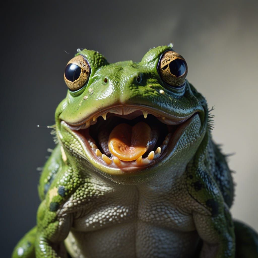 Furious Frog Hissing in Comic Style