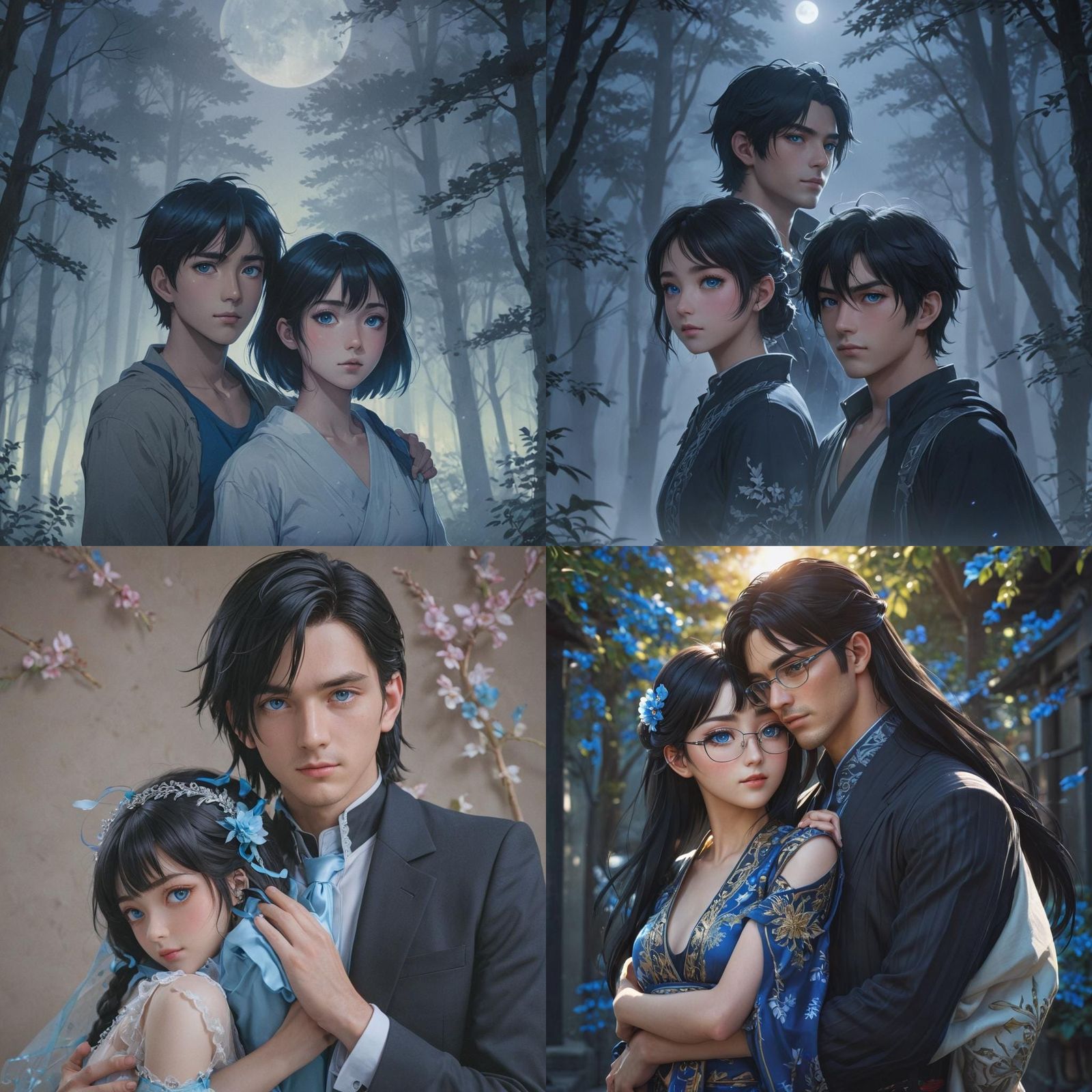 Anime Couple with Blue Eyes in 3D Style