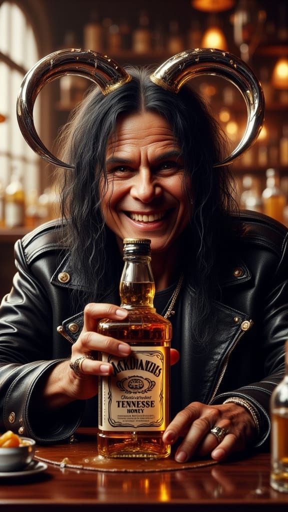 A  photorealistic image of Ozzy Osbourne as a Fallen Devil