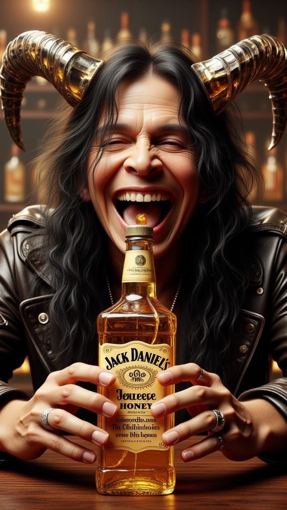 A  photorealistic image of Ozzy Osbourne as a Fallen Devil