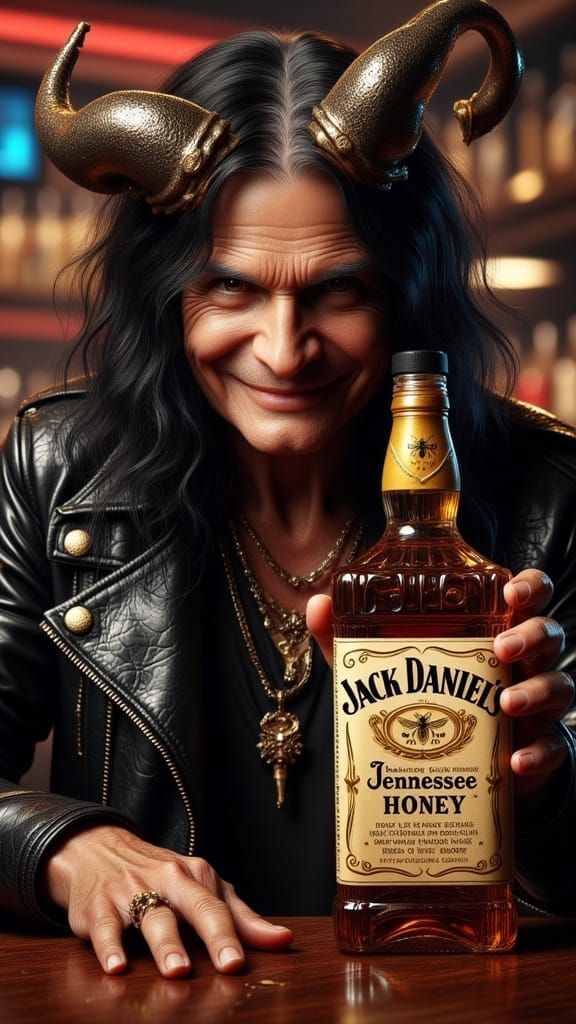 A  photorealistic image of Ozzy Osbourne as a Fallen Devil