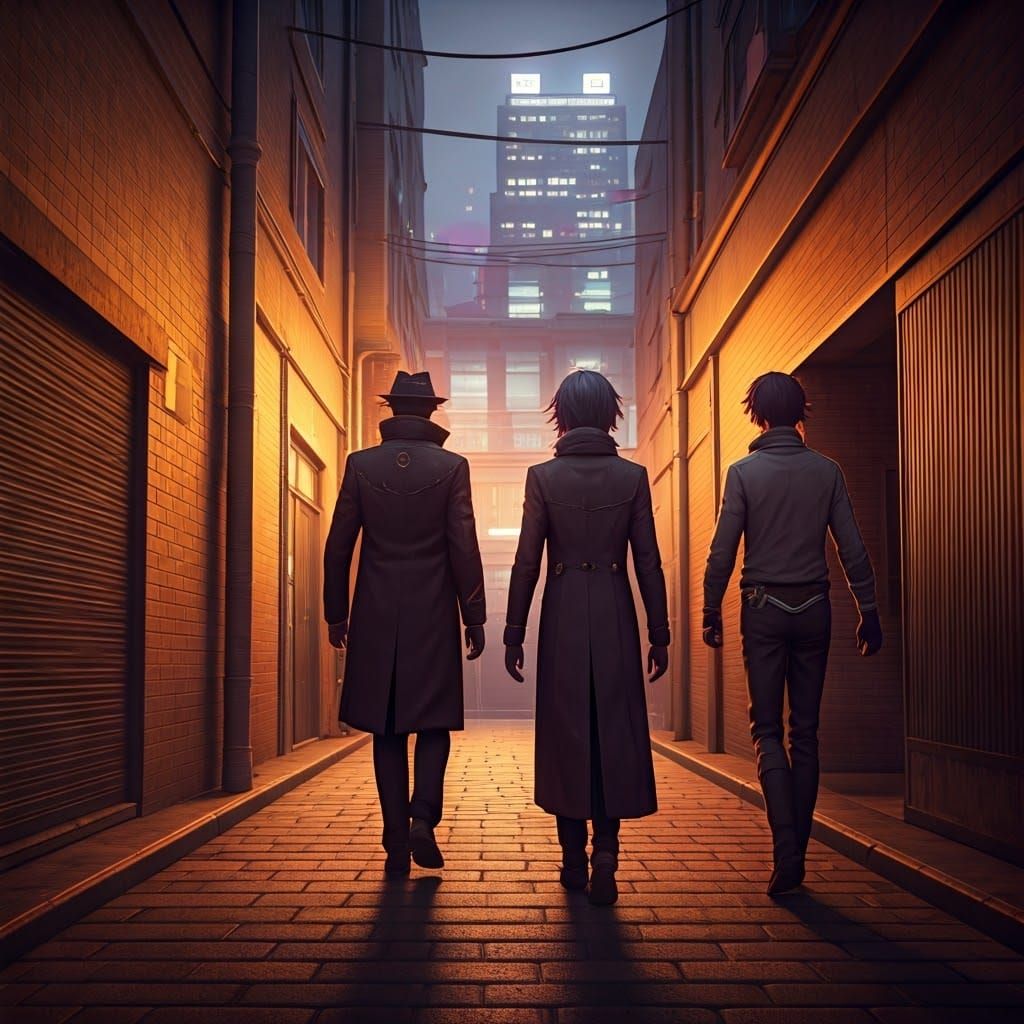 Noir Gangsters in Anime Style Alleyway