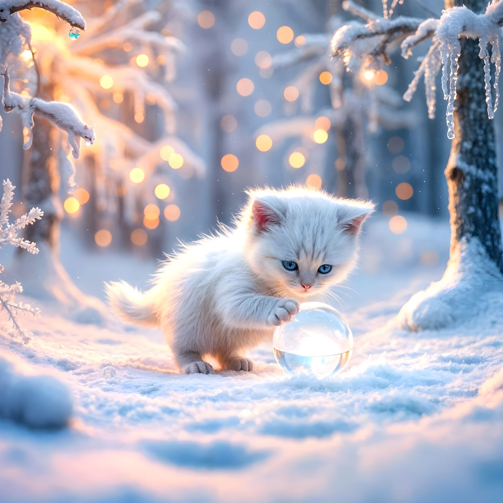 Surreal Fantasy Kitten Plays with Crystal Ball in Enchanted...
