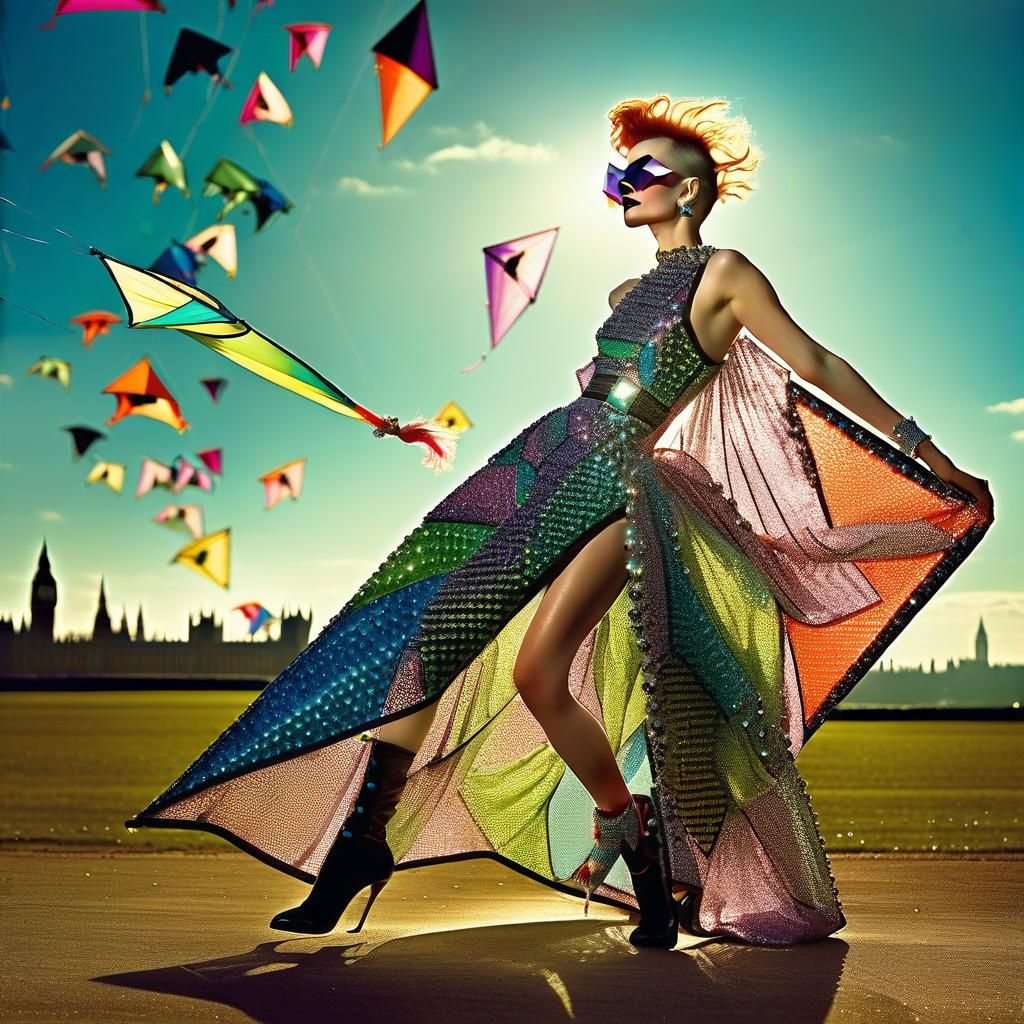 Kite Fashion: Punk Model in Swarovski Crystal Gown