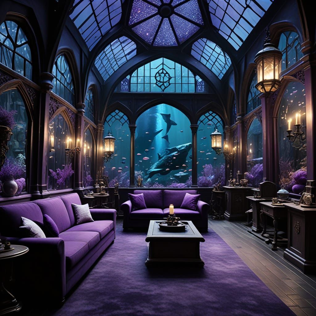 Enchanting Underwater Hogwarts Common Room in Silver and Pur...
