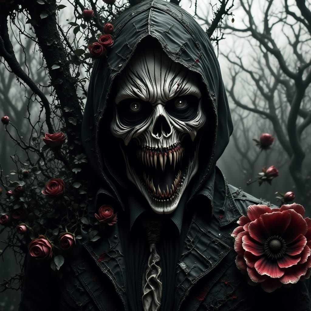 Macabre Grim Reaper in Decayed Garden, Lomography Style