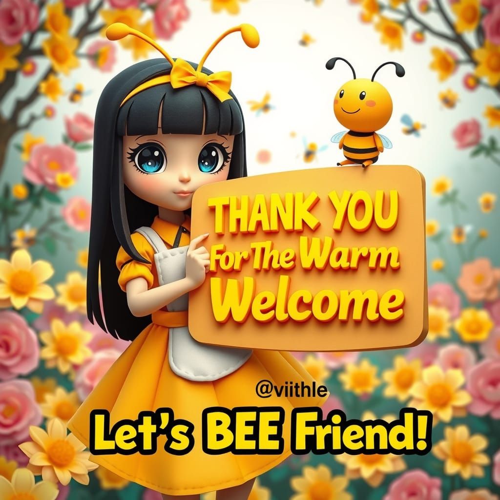 Whimsical Origami-Inspired Bumblebee Girl in Colorful Garden