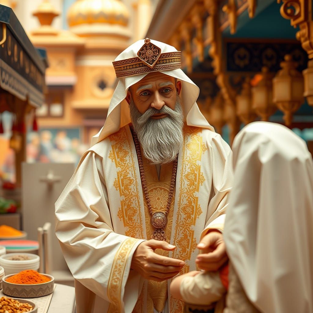Benevolent Sheikh in Dubai Rendering Aid in Traditional Sple...