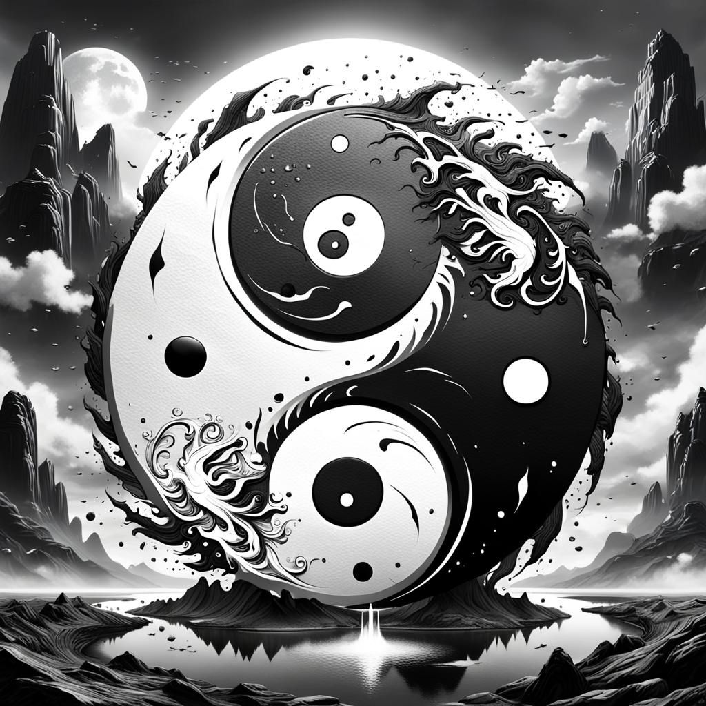 Detailed Yin Yang Symbol in Matte Painting Style