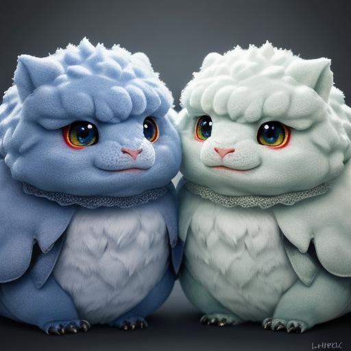 Two Fluffy Dragon Seals: Hyperrealistic HDR Image